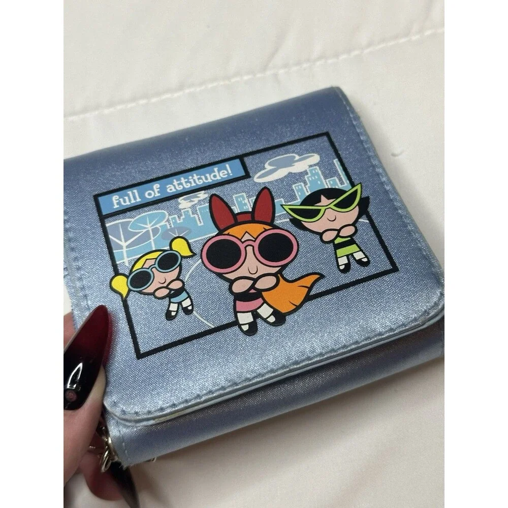 VTG 2001 Warner Bros Powerpuff Girls Bifold Wallet Zipper Blue Satin Y2K 00s